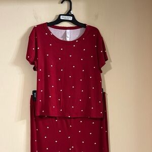 Heart Red Pointelle Short Sleeve Shirt & Pants Pajama SetAuden ModalSoftL..91